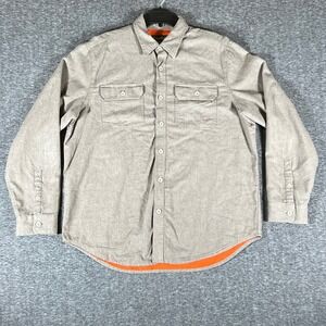 Eddie Bauer Mens L Insulated Button Up Shirt L Long Sleeve Beige Cotton Blend